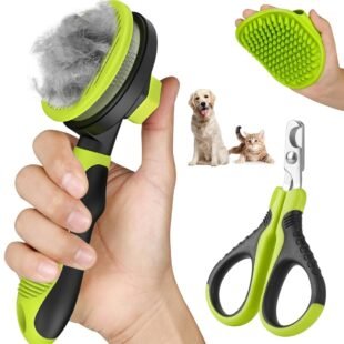 Comotech 3PCS Cat Grooming Kit | Cat Brush | Cat Brushes for indoor Cats | Cat Nail Clipper | Cat Nail Trimmer | Cat Bath Brush | Cat Brush for Shedding - Premium Cat Supplies...