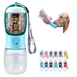 Dog Water Bottle with Food Container, Travel Puppy Water Bowl, Portable Pet Dispenser, Cat Walking and Hiking Dog Gift