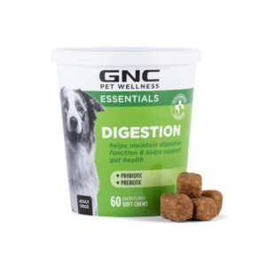 GNC Pets Essentials Digestion Dog Supplements, Probiotic Support Soft Chews in Bacon Flavor for Dogs, Daily Digestion Aid in Reusable Container - Puppy & Adult Pet Health...