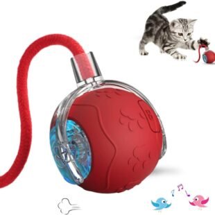 Interactive Cat Toy Ball, 2025 Upgraded 360Â° Automatic Rolling Cat Ball Toy with Rope, Pet Toy for Cats, Dogs, Smart Chase Three Modes Automatic Rolling Pet Toy (Red)