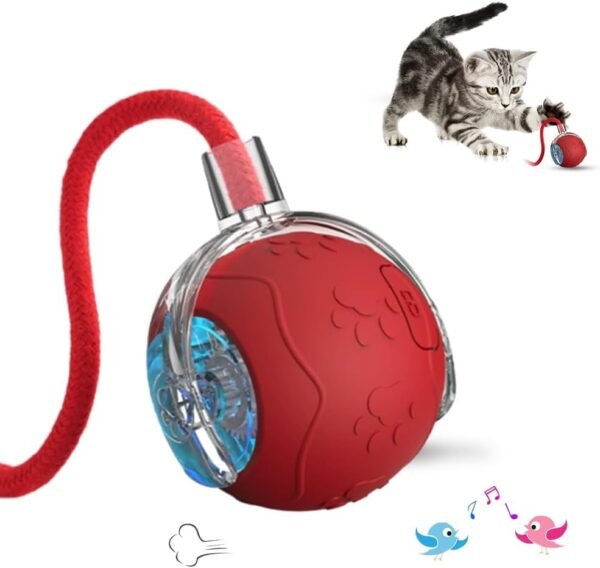 Interactive Cat Toy Ball, 2025 Upgraded 360Â° Automatic Rolling Cat Ball Toy with Rope, Pet Toy for Cats, Dogs, Smart Chase Three Modes Automatic Rolling Pet Toy (Red)