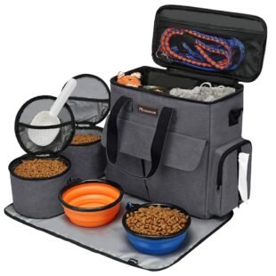 Modoker Airline Approved Pet Travel Bag, Weekend Dog Travel Set for Dog and Cat, Airline Approved Tote Organizer with Multi-Function Pockets 2 Food Storage Containers, 2...
