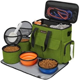 Modoker Dog Travel Bag, Weekend Pet Travel Set for Dog and Cat, Airline Approved Tote Organizer with Multi-Function Pockets and 2 Food Storage Containers, 2 Collapsible Bowls, 1...