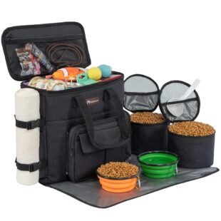 Modoker Dog Travel Bag with 2 Collapsible Dog Bowls, 1 Dog Backpack, Airline Approved Pet Travel BagOrganizer for Supplies & Accessories, 2 Travel Dog Food Container, Black