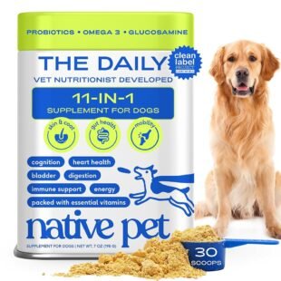 Native Pet Dog Vitamins & Supplements - 11-in-1 Multivitamin Powder for Dogs Food Topper - Collagen, Glucosamine, Probiotics, Omega & More- Supports Healthy Gut, Mobility &...