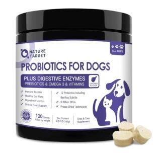 NATURE TARGET Probiotics for Dogs, 6 Billion Freeze Dried Dog Probiotics with Prebiotics & Enzymes, Vitamins, Omega 3, for Digestive & Gut Health, Itch Relief, Reduce Diarrhea,...