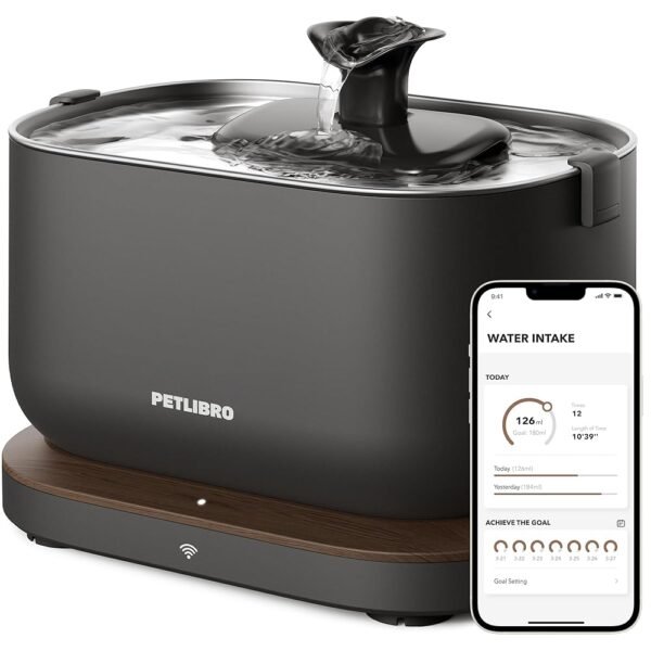 PETLIBRO Cat Water Fountain, App Monitoring Pet Fountains for Cats Indoor with Stainless Steel Tray, 2.5L/84oz Dockstream Automatic Water Dispenser for Drinking, 2.4G Wi-Fi...