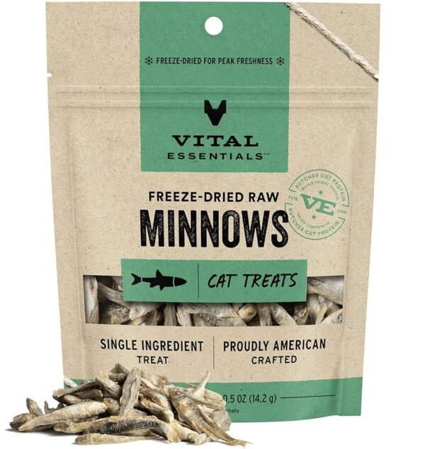 Vital Essentials Minnows Cat Treats, 0.5 oz | Freeze-Dried Raw | Single Ingredient | Grain Free, Gluten Free, Filler Free