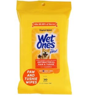 Wet Ones for Pets Paw & Tushie Dog Wipes with Chamomile, Tropical Splash Scent - Cleansing Doggie Wipes for Between Baths, Scented Travel Grooming Wipes, Dog Wipes for Paws and...